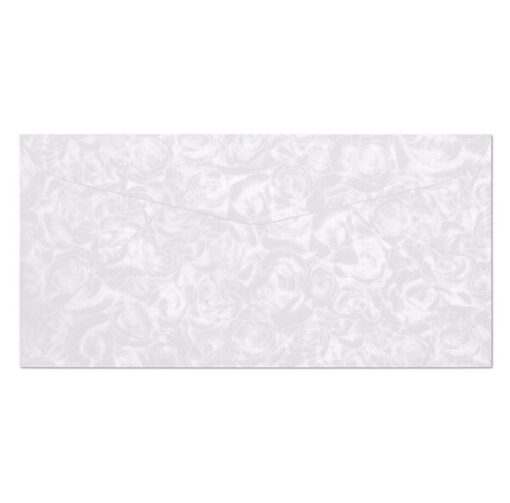 Metalizirane kuverte ROSE iz papirja Rose. Vzorec vrtnic. debelina kuverte: 120 g / m2 Prodaja na zavitek (10 kuvert). velikosti DL (110 x 220 mm) Barva bela/srebrna mokro zapiranje.