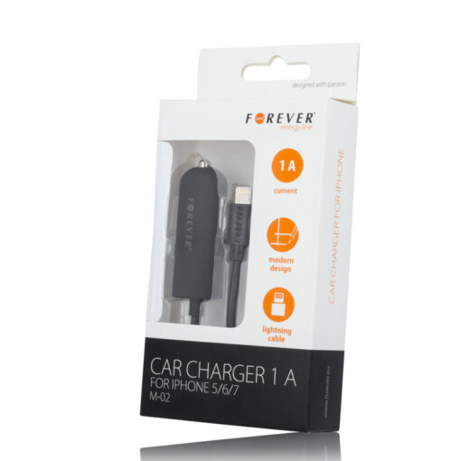 Avtopolnilec za iPhone 8-PIN 1A M-02 črn | Forever - slika 2