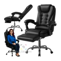 Pisarniški stol z naslonom za noge v črni barvi