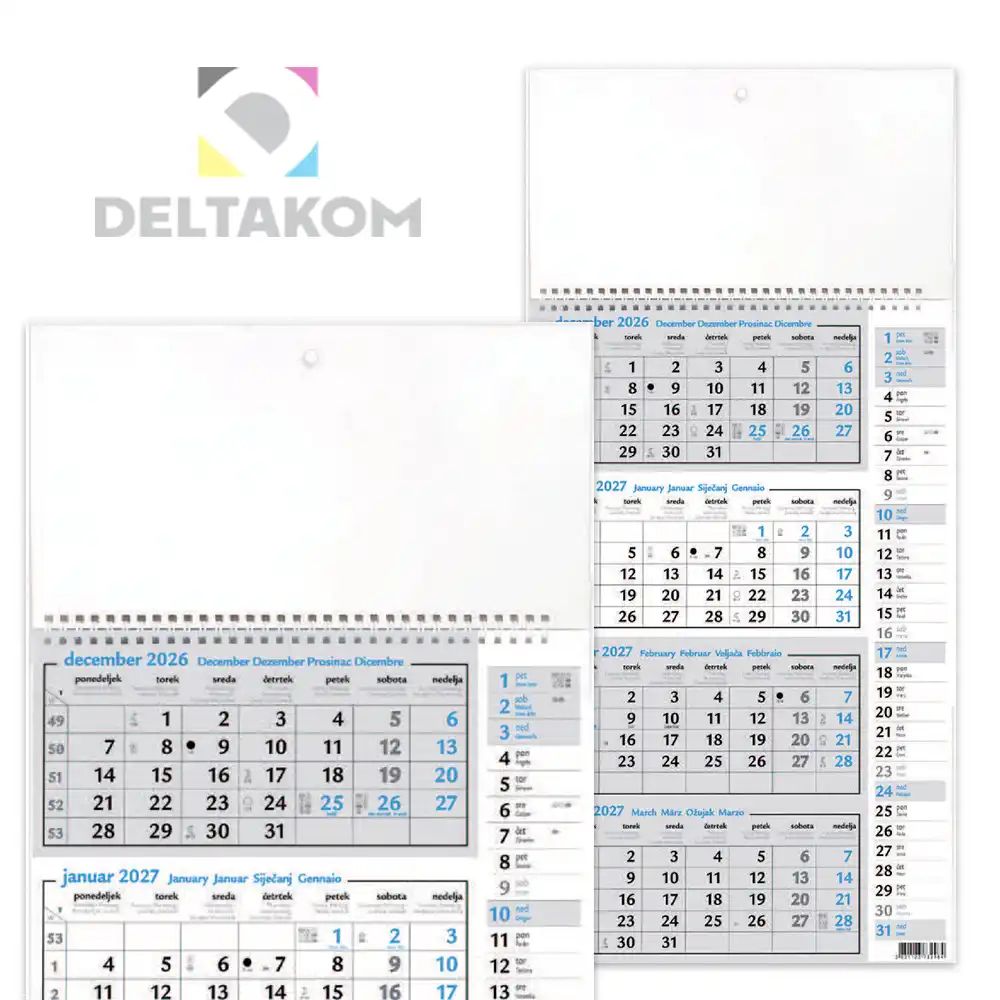 Koledar 4-DELNI ŠPIRALNI s planerjem siv