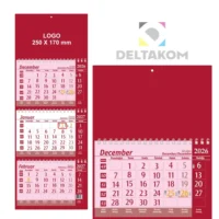 Koledar 3-DELNI ŠPIRALNI rdeč – trimesečni poslovni koledar