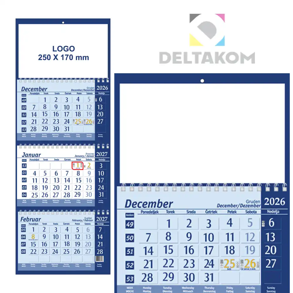 Koledar poslovni špiralni 3-delni moder z robom