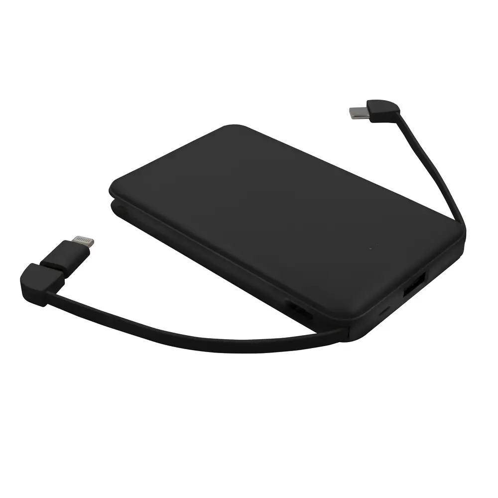 Prenosna baterija 5000 mAh z vgrajenimi kabli vključno z adapterjem Presley črna