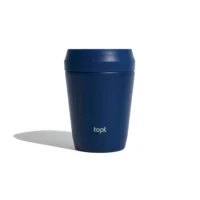 Topl termo skodelica iz recikliranega jekla s patentiranim pokrovom 360° in prostornino 235 ml modra