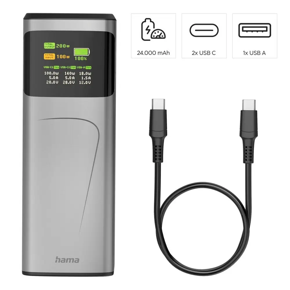 Prenosna baterija 24.000 mAh Hama High Power 200 W Grafit_Galerija 3