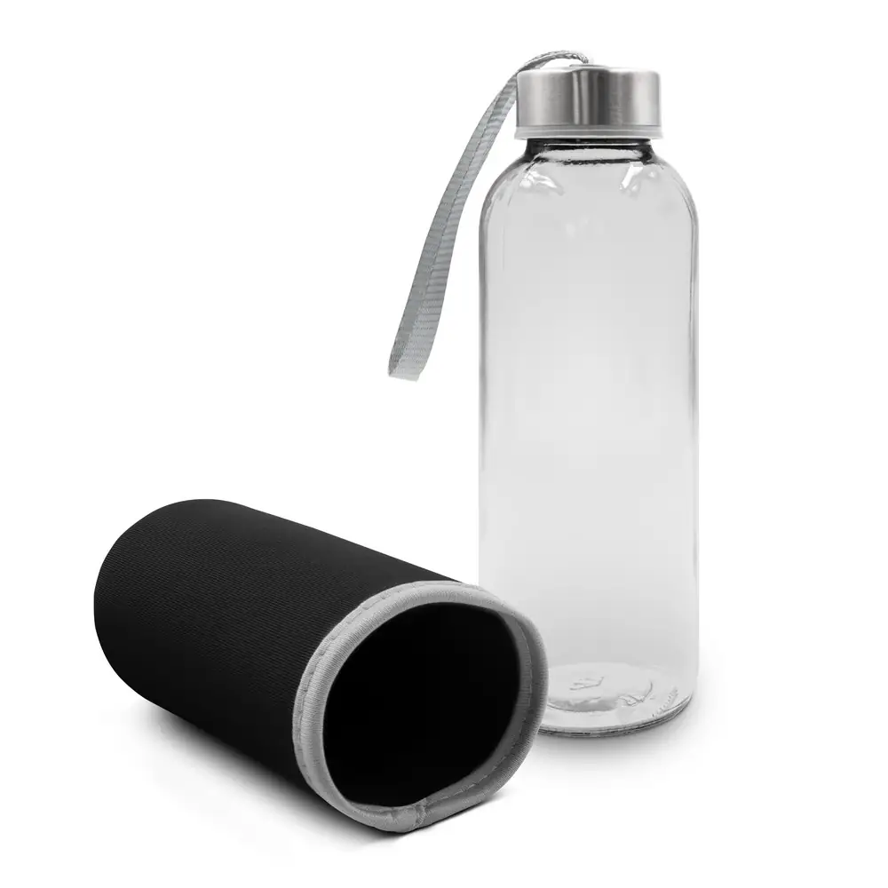 Steklena steklenica 420 ml z vrečko Bob V0462-03 črna_Galerija 1
